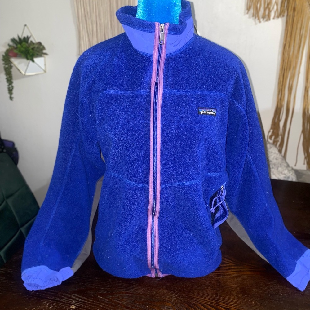 Patagonia Blue and Purple Zip Up Sweater